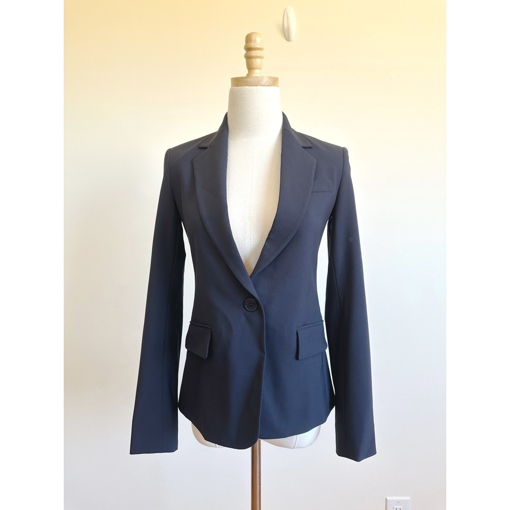 Theory Gabe N Blazer Navy Wool Blend Tailored Size 0 Capsule Preppy Career